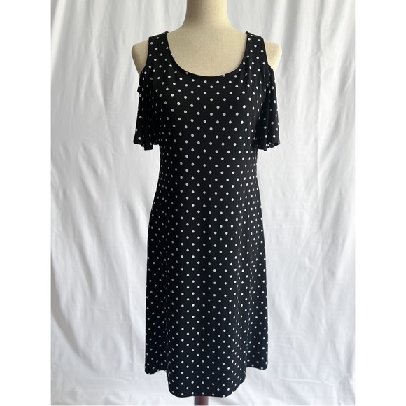 Chico’s Black and White Polka Dot Cold Shoulder Dress - Picture 1 of 6